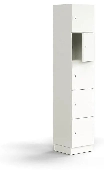 Priehradková skrinka QBUS, 5 priehradiek, so soklom, 2020x400x420 mm, biela