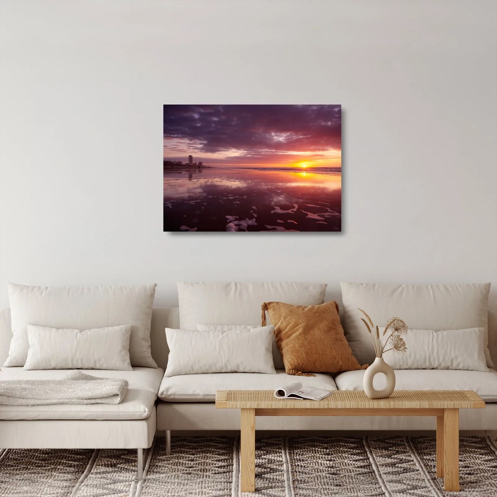 Sklenený obraz - Pláž pri západe slnka (70x50 cm)