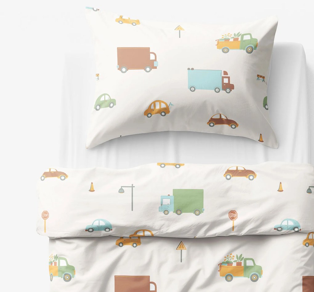 Goldea detské bavlnené obliečky - svet autíčok 140 x 200 a 70 x 90 cm