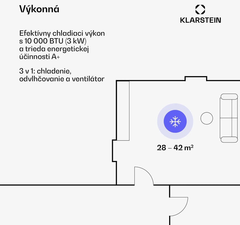 Klarstein Metrobreeze Rom Smart, mobilná klimatizácia, 10 000 BTU, 3,0 kW, A, diaľkový ovládač