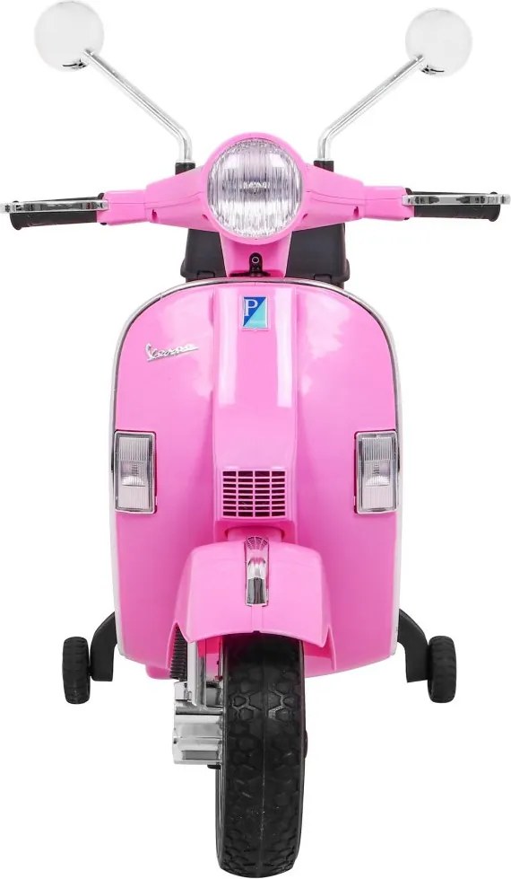 Ramiz Vespa elektrický skúter pre deti Ružová + pomocné kolieska + audio + ekokoža + EVA + pomalý štart