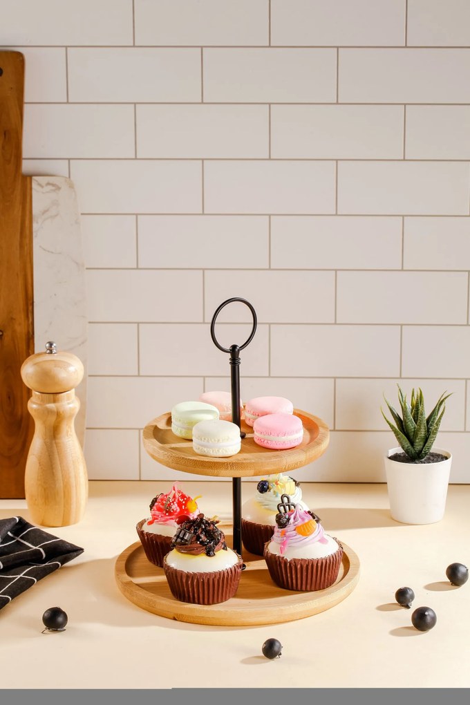 Dvojposchodový servírovací podnos Modern Kitchen bambus