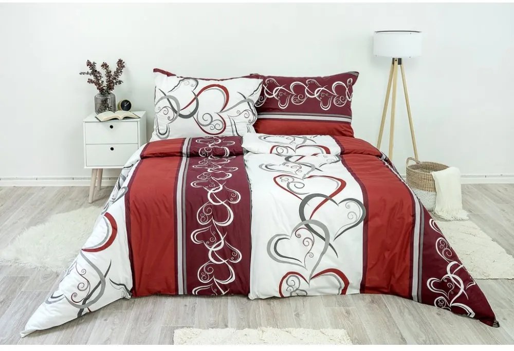 Luxusné obliečky Srdcia bordové 140x220/70x90 cm