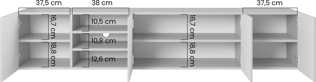 Závesný TV stolík Asha 200 cm s 3 otvorenými policami - čierny mat