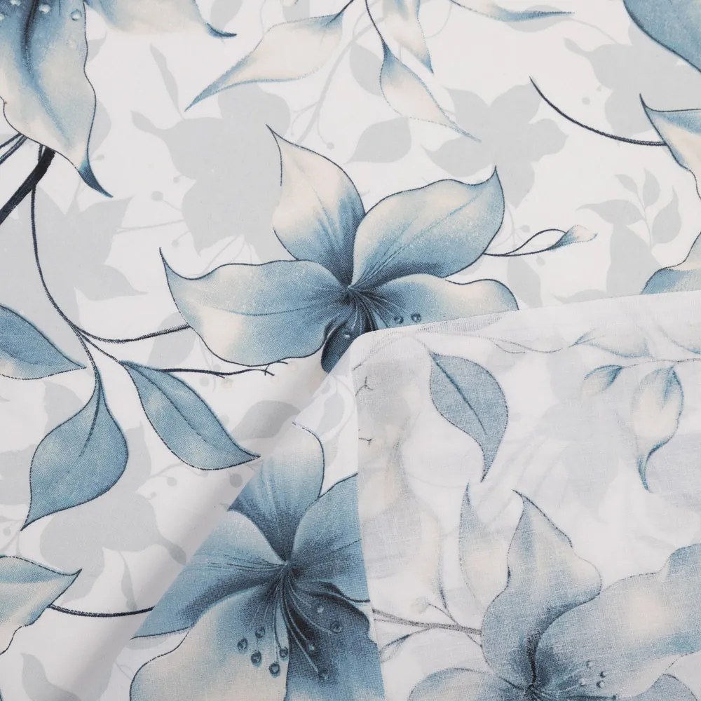 Biante Bavlnený záves Sandra SA-737 Modro-sivé kvety vanilky na bielom 150x250 cm
