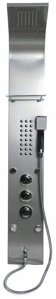 Sprchový rohový panel CASCADA 5v1 - s termostatom a výtokom do vane - chrómový matný