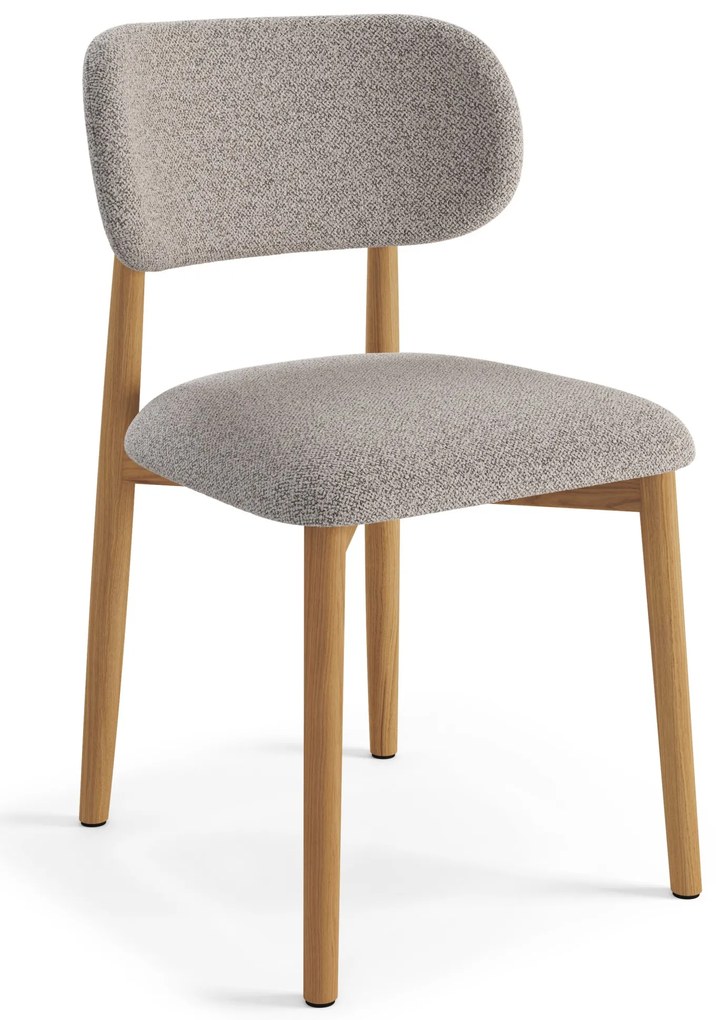 ALMO Béžová Latte (látka Monza 60) / lakovaný dubový rám – DREVENÁ BOUCLÉ STOLIČKA DO OBÝVAČKY, JEDÁLNE A KUCHYNE V RETRO ŠTÝLE