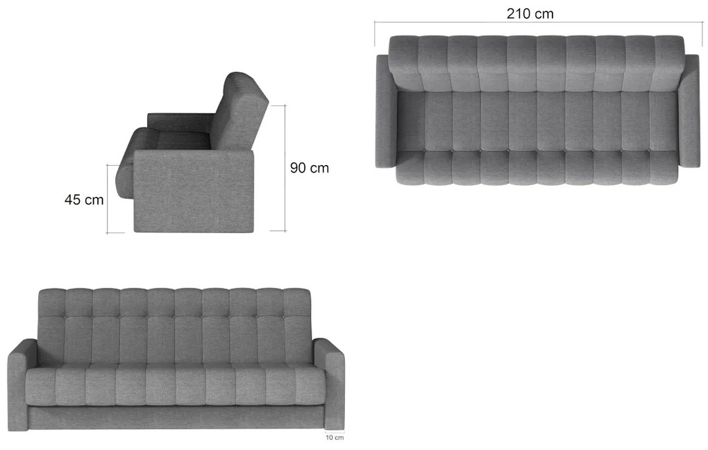 Rozkladacia čalúnená pohovka GARETT, 210x90x85, monolith 09/monolith 97