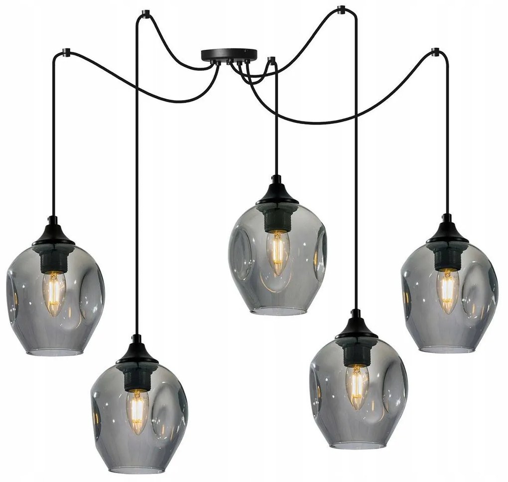 Závesné svietidlo Praga Spider, 5x sklenené tienidlo (mix 3 farieb)