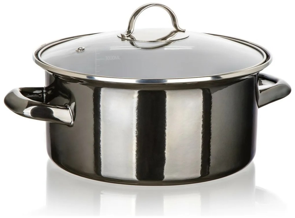 Banquet Hrniec smaltovaný METALLIC Black 22 cm, 3,75 l, s pokrievkou, 22 cm