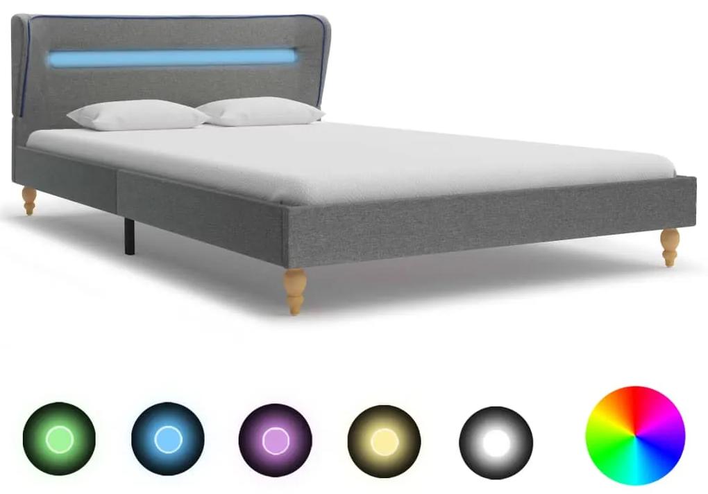 Rám postele s LED svetlom bledosivý látkový 120x200 cm