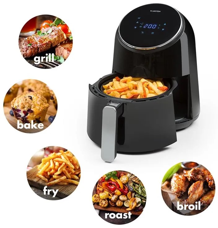 Klarstein AirVital, teplovzdušná fritéza, 1300 W, 2,5 l, nepriľnavý povrch CeraPlus, dotykové ovládanie, čierna