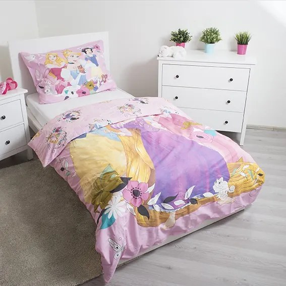 Jerry Fabrics Bavlnené obliečky 140x200 + 70x90 cm - Disney Princess Pink 02