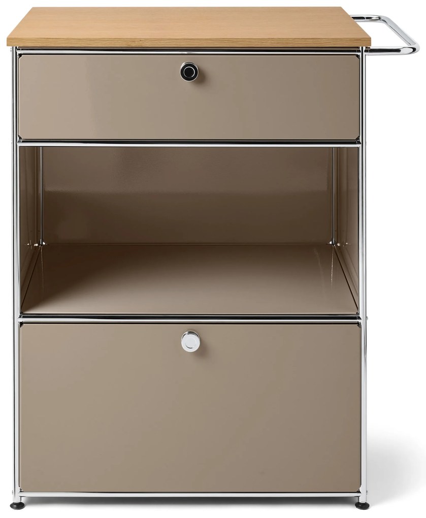 Kovová kávová komoda »CN3« s 2 zásuvkami, hnedosivá