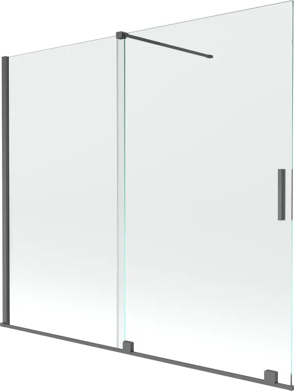 Mexen Velar, 2-krídlová posuvná vaňová zástena 180 x 150 cm, 8mm číre sklo, grafitový matný profil, 896-180-000-01-66
