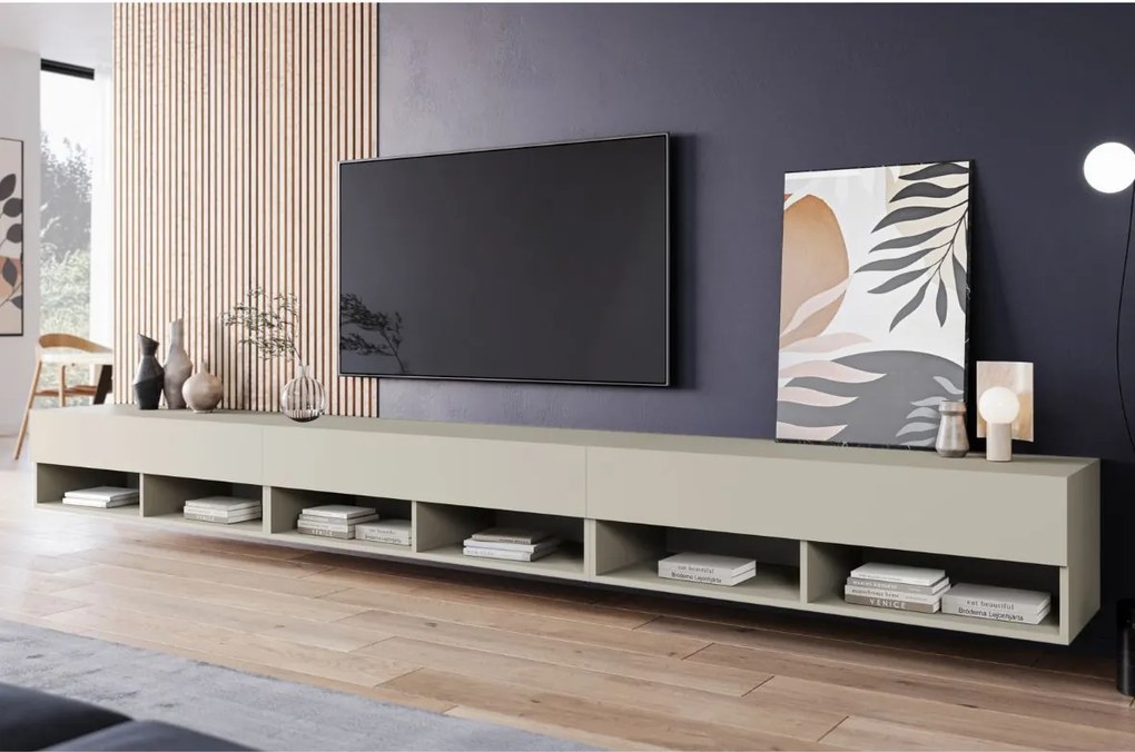 Dlhá RTV skrinka 300 cm kašmír Lowboard A (LOWA300K + LED)