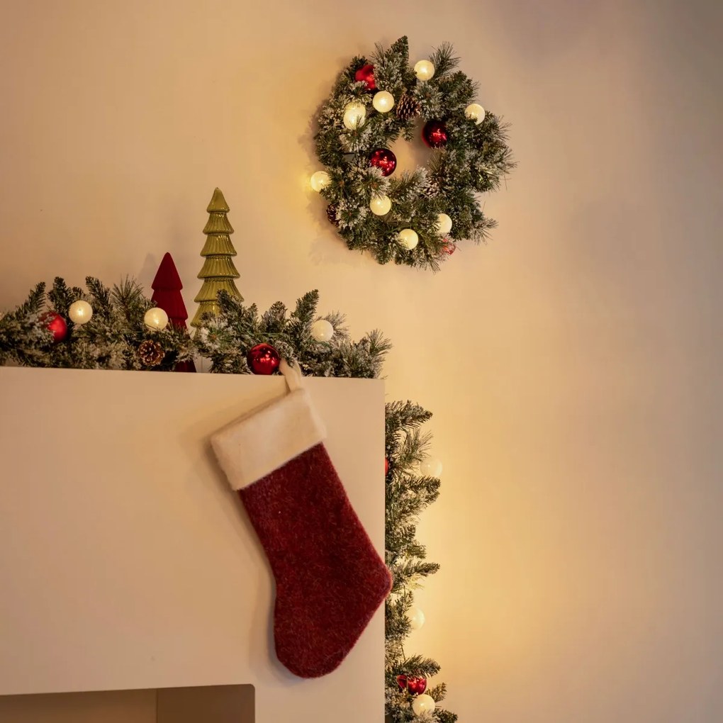 Vianočný veniec biely s červenou farbou 45 cm vrátane LED s časovačom - Jack