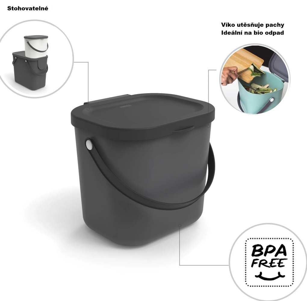 Malý odpadkový kôš na bioodpad, 6 l ALBULA, antracit