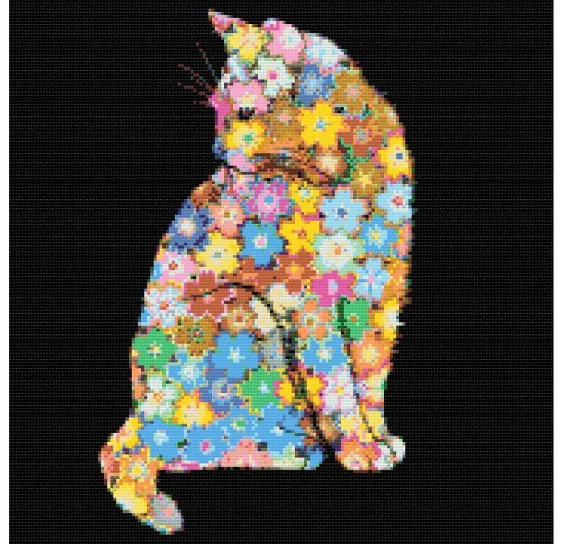 Gario Diamantové maľovanie Kvetinová mačka Rozmery: 50 x 50 cm, Rámovanie: S vnútorným rámom, Diamanty: Okrúhle