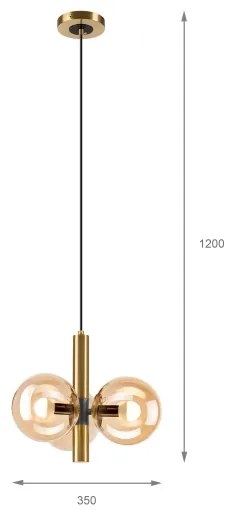 Luster na lanku ROLLO 3xE14/5W/230V zlatá/dymová béžová