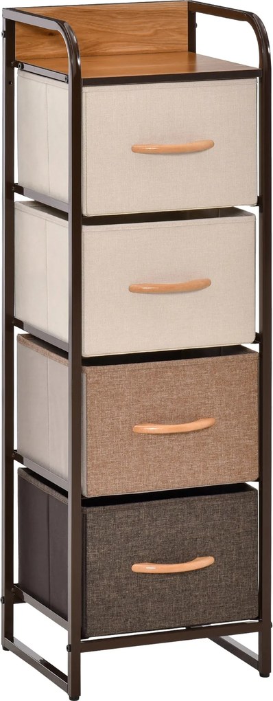 HOMCOM Textilný Úložný Box s 4 Skladacími Šuplíkmi a Dreveným Vrchným Panelom pre Obývaciu Izbu 31x29x99 cm Viacfarebný | Aosom
