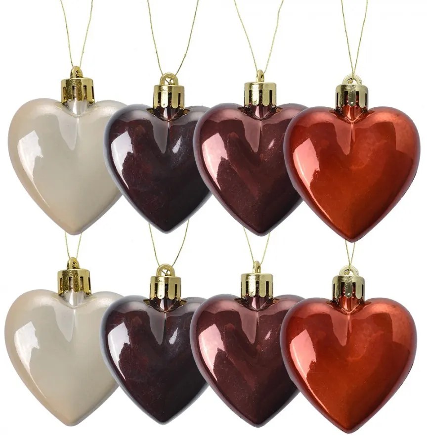 Set 8ks vianočná ozdoba plastové srdce - 5*3*5 cm