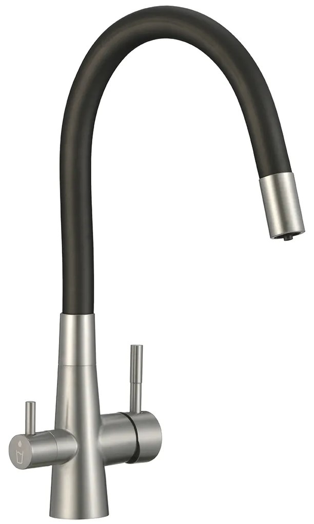 Laveo Riveco, vysoká drezová batéria s flexibilným výtokom a pripojením na filtrovanú vodu, čierna matná-oceľová, LAV-BRI_768D