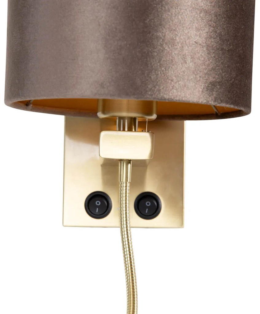 Nástenná lampa bronzová s hnedým zamatovým tienidlom 18 cm - Brescia