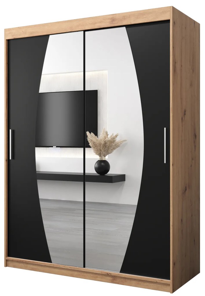 Šatníková skriňa 150 cm Eclipse (dub artisan + čierna matná). Akcia -34%. Vlastná spoľahlivá doprava až k Vám domov. 1063408