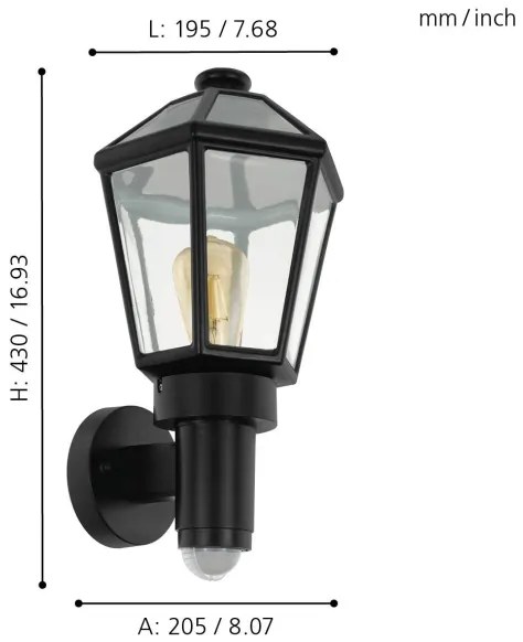 Eglo 97257 - Vonkajšie nástenné svietidlo so senzorom MONSELICE 1xE27/28W/230V