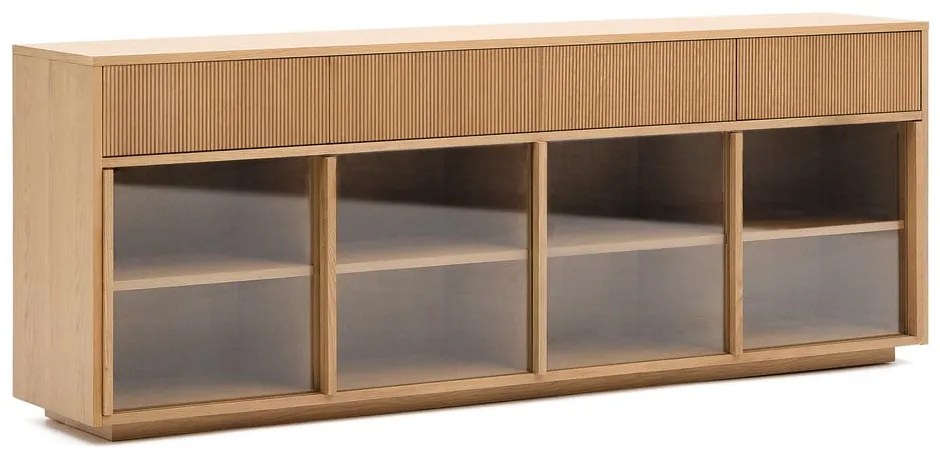 Vitrína v dekore duba s posuvnými dverami v prírodnej farbe 200x80x40 cm Helvine – Kave Home