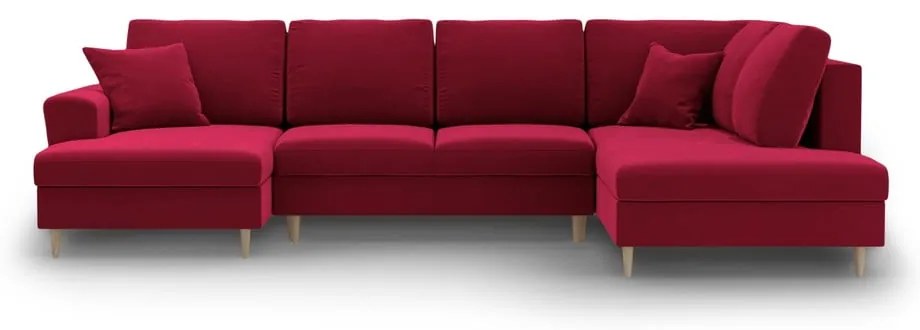 Červená zamatová rozkladacia/s úložným priestorom rohová pohovka (pravý roh/do "U") Kyoto – Cosmopolitan Design