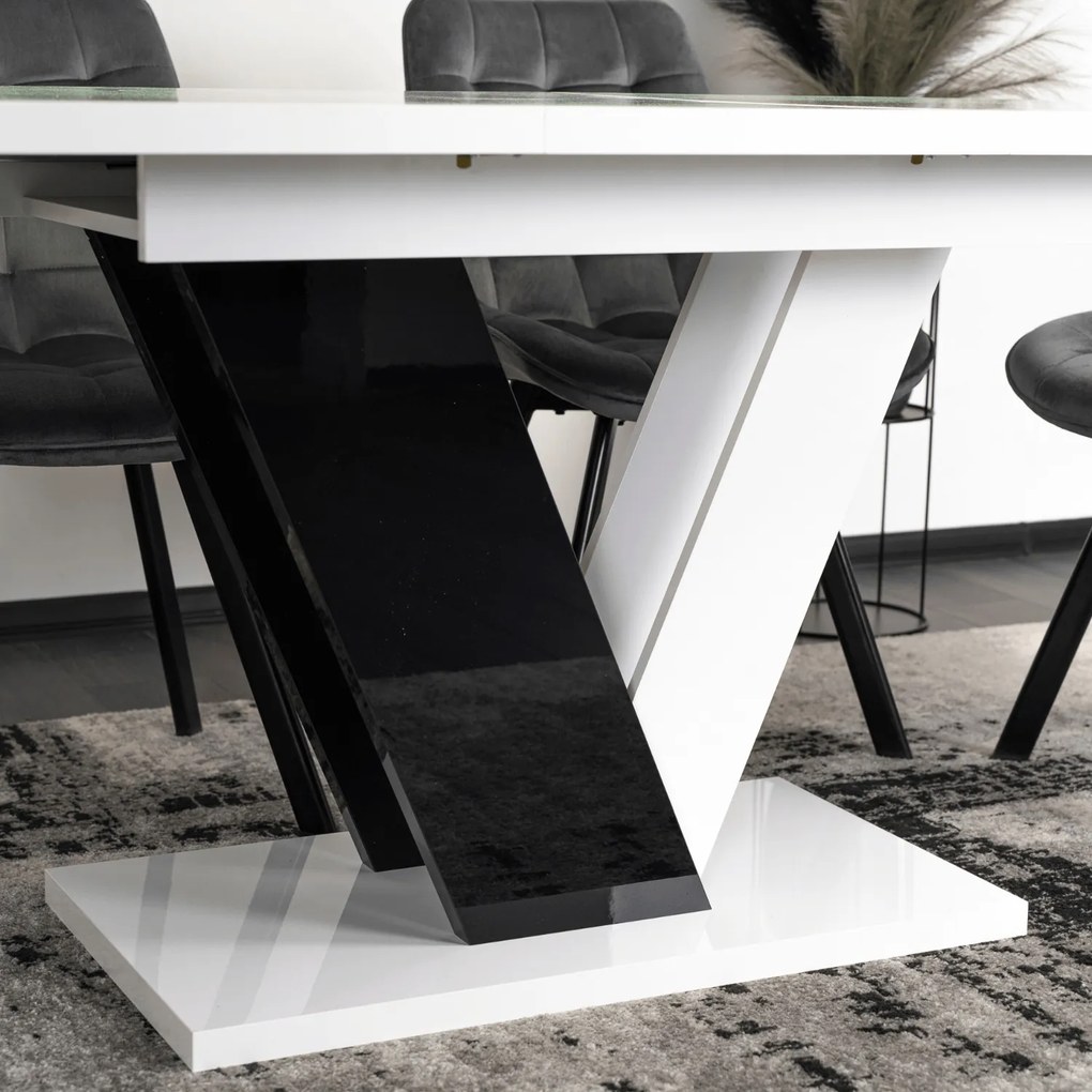 JAKS Jedálenský stôl Clark 120 cm čierno biely gloss glamour