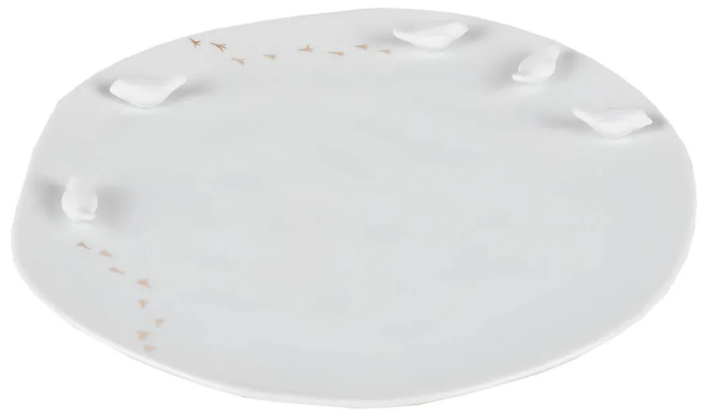 Räder Biely porcelánový tanier s 3D prvkami VTÁKY, stredný