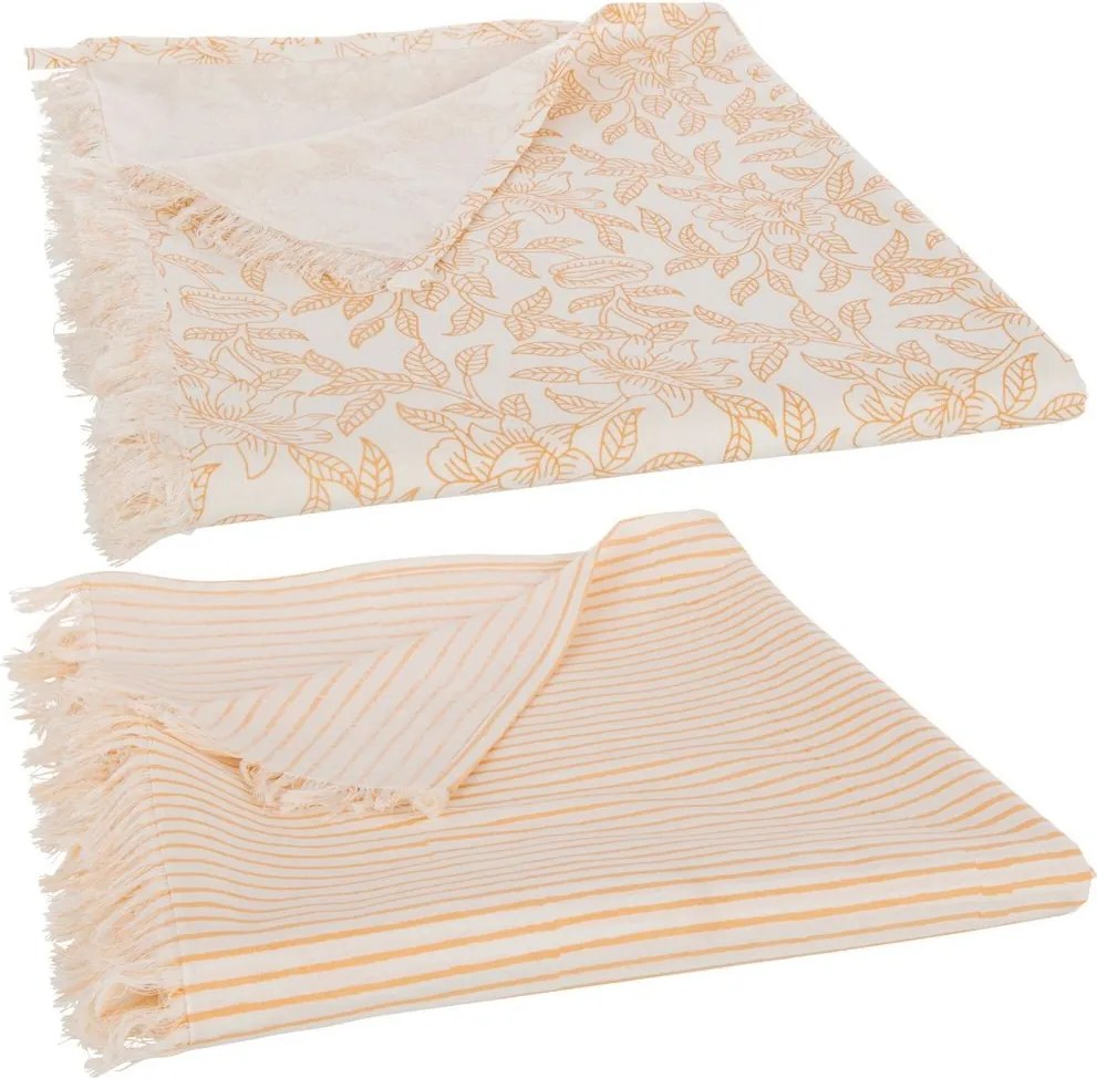 2ks lososový bavlnený obrus/ pléd so strapcami Indi Zalm - 273*134*0,5cm