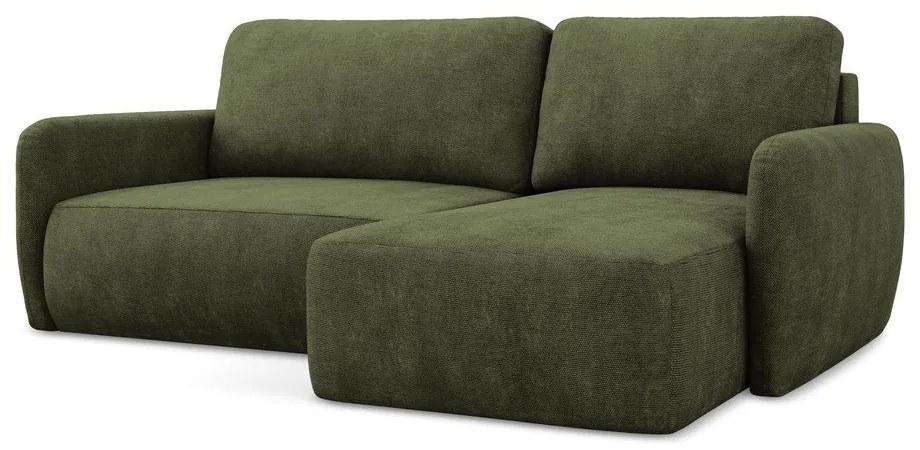 Zelená ženilková rozkladacia/s úložným priestorom rohová pohovka (pravý roh/s leňoškou) Lilo – Makamii