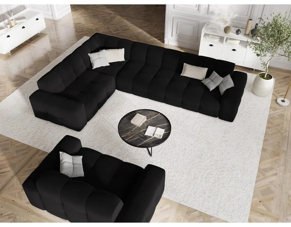 Čierna zamatová rohová pohovka (ľavý roh) Kendal - Micadoni Home