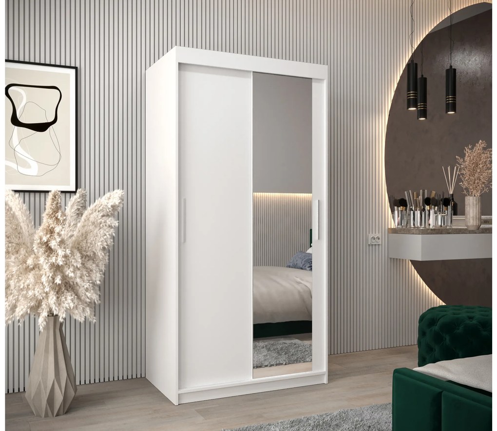 Šatníková skriňa 100 cm Toki 2 (Biela matná + Biela matná). Akcia -20%. Vlastná spoľahlivá doprava až k Vám domov. 1064957