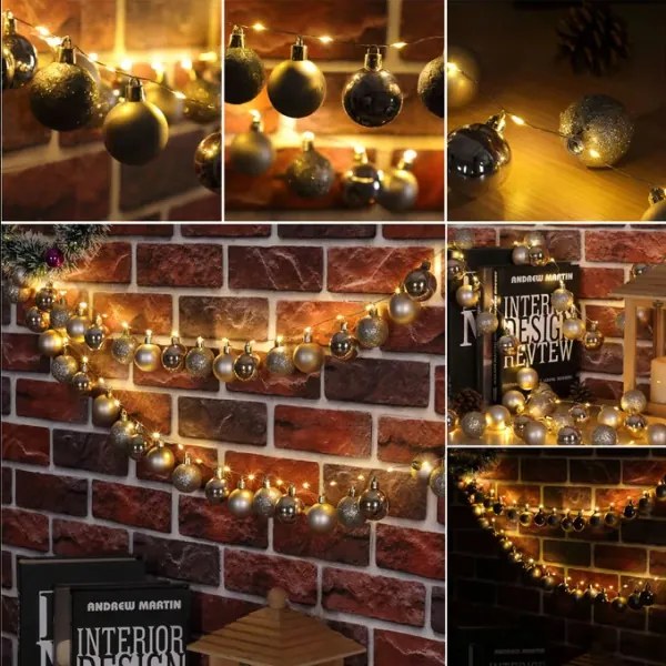 Vianočná svetelná reťaz s bankami 2m zlatá