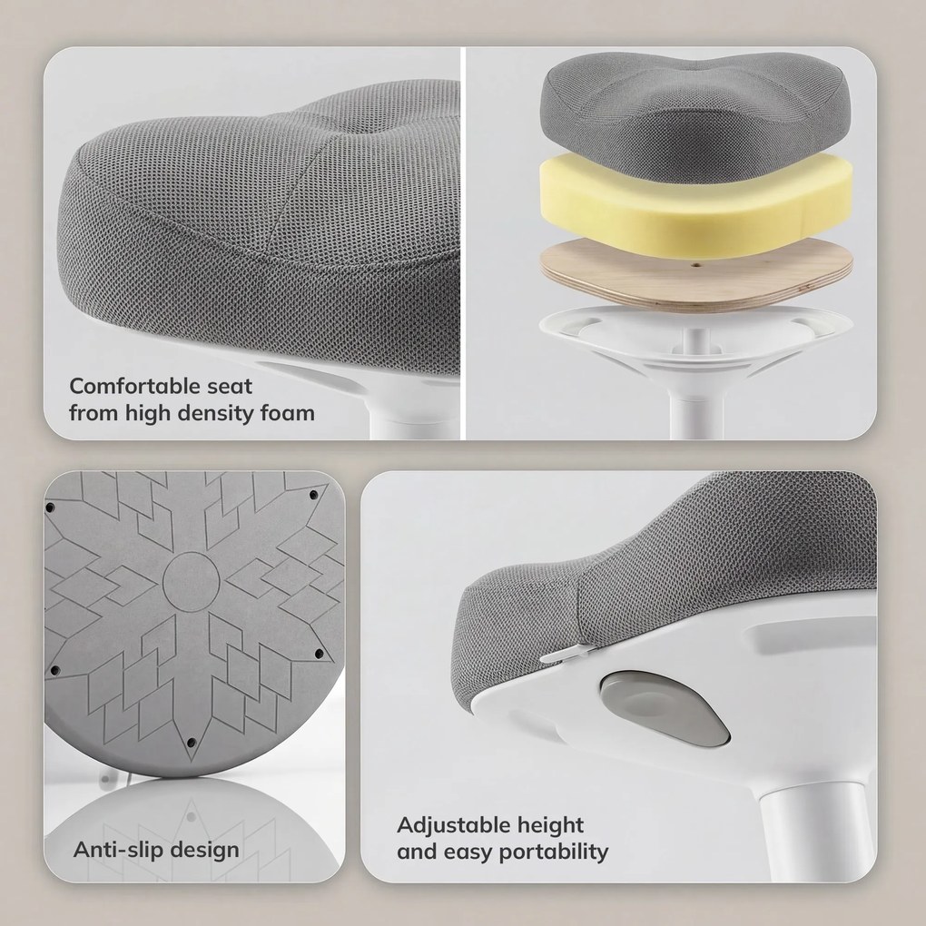 Balančná otočná stolička bielo-tmavosivá