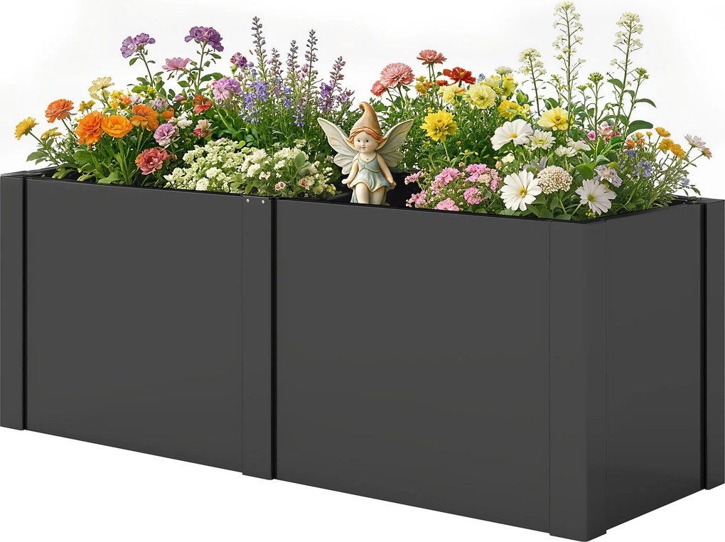 Outsunny kovový vyvýšený záhon 150×53×55 cm — pozinkovaný, otvorené dno s priečkou | Aosom