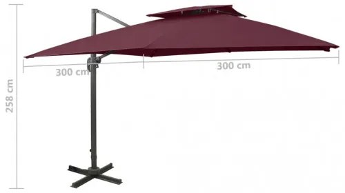 vidaXL Závesný slnečník s dvojitou strieškou 300x300 cm bordovo-červený-