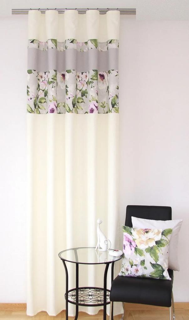 Moderné závesy krémové do obývačky s kvetinovým motívom 140 x 250 cm