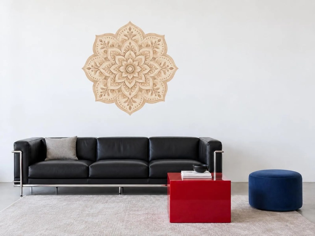 Piesková mandala decentná béžová textilná nálepka na stenu hárok 75 x 74 cm