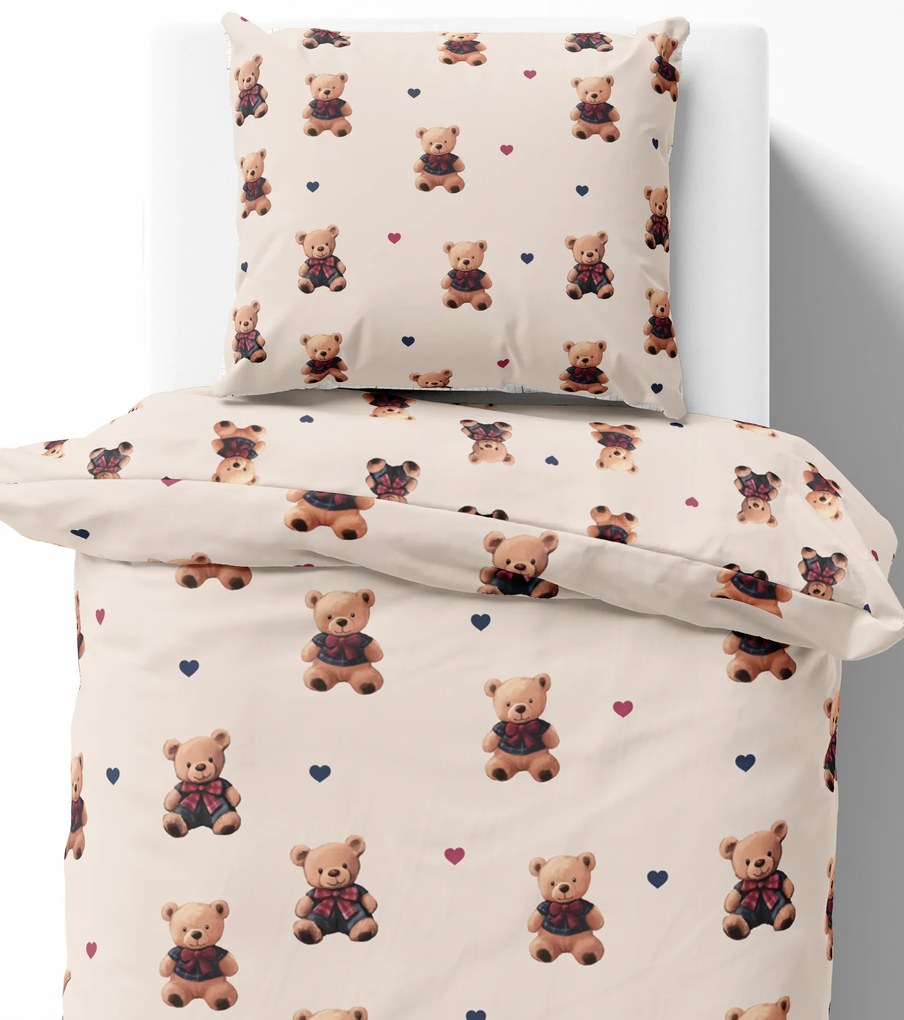 Posteľná obliečka Teddy Hearts 140x200/70x80 cm – 100 % bavlna
