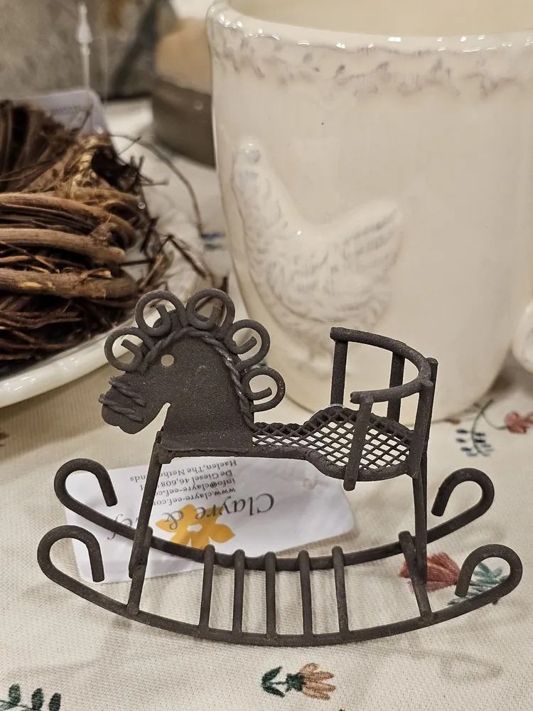 Hnedá dekoratívna kovová figúrka hojdací koník - 9*3*6 cm