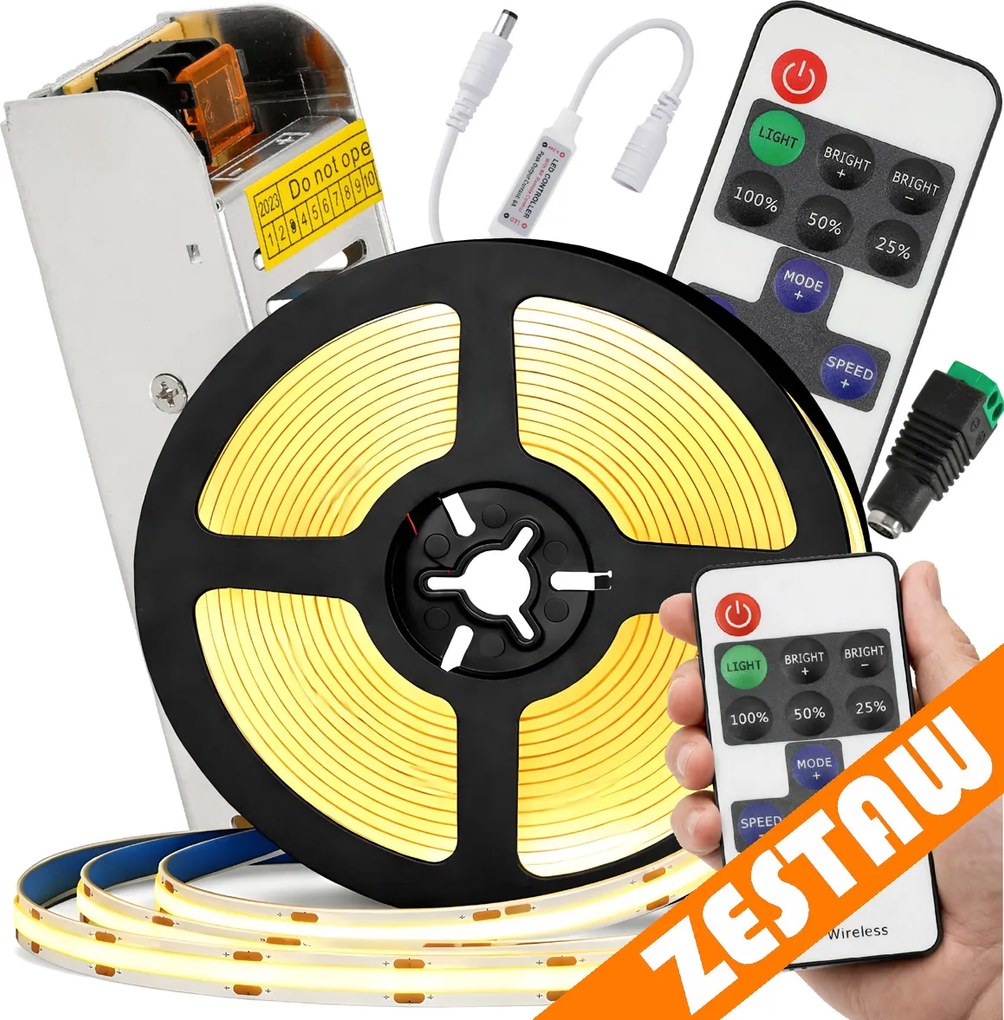 Sada LED pásikov COB 12V 5m Neón 4000 60W - zdroj + diaľkový ovládač