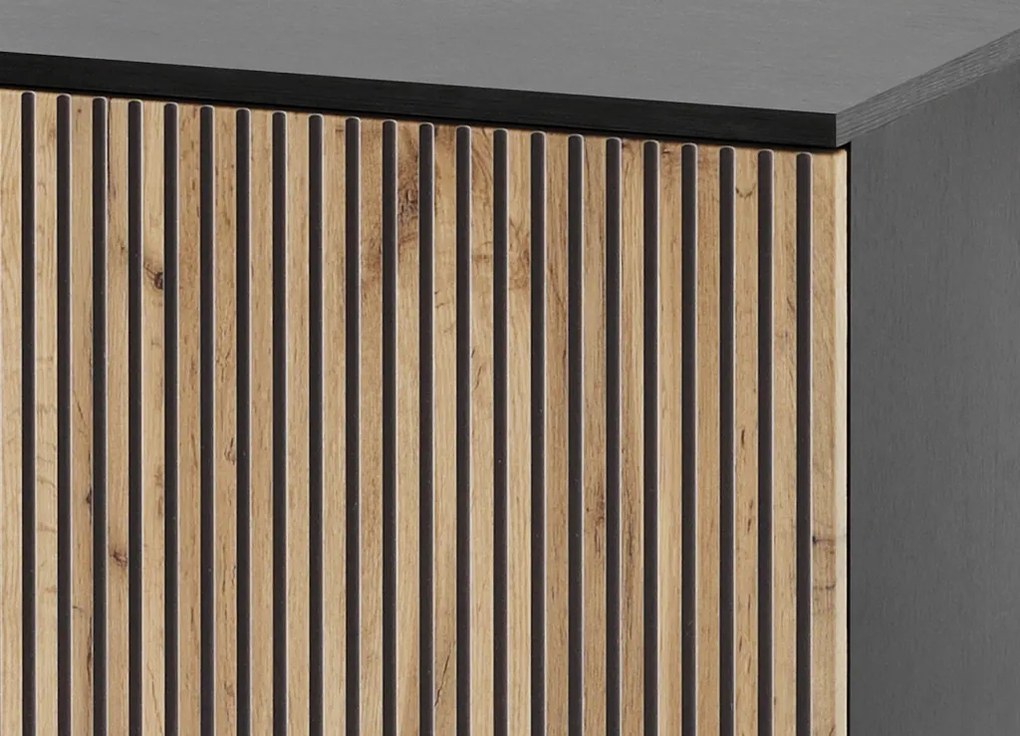 Vitrína Sento, čierna/dub wotan, s osvetlením