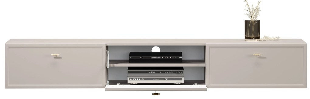 Závesný TV stolík Lorini 200 cm - kašmírová / zlaté úchytky T