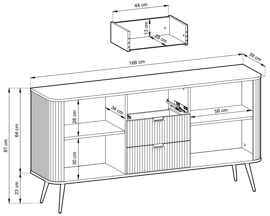 KOMODA BELLISSA BIELA + ČIERNE NOŽIČKY 168 cm